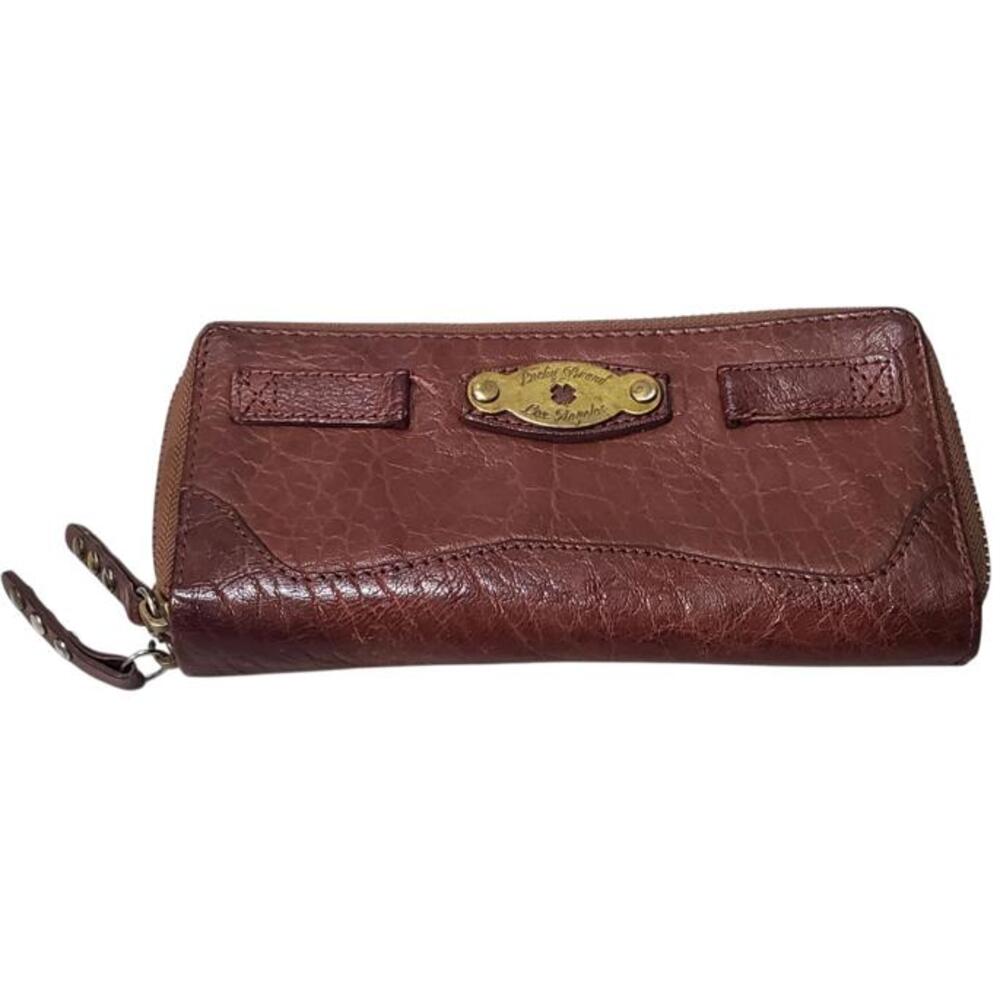 Vintage 1990s Lucky Brand Dual Zip Brown Leather Wallet Small Tear